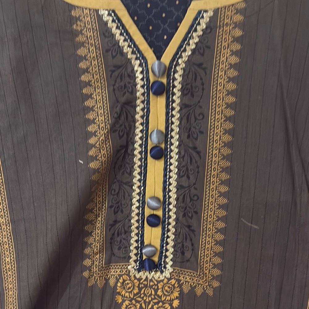 Brand NEW Indian Pakistani 3 pc suit gray gold navy blue - Picture 2 of 8